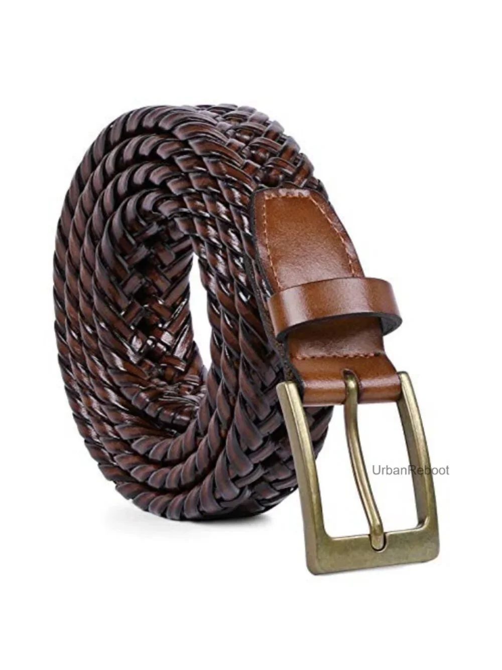 Braided Leather Belt for Men with Solid Strap Single Prong Buckle